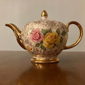 Vintage Heatmaster Floral Ceramic Teapot Gold Chintz